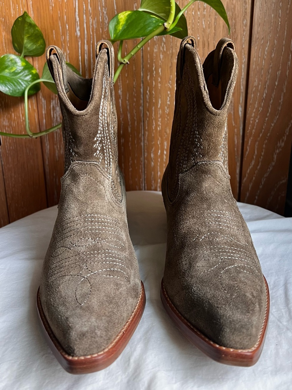ba&sh Green Suede Western Ankle Booties US 7